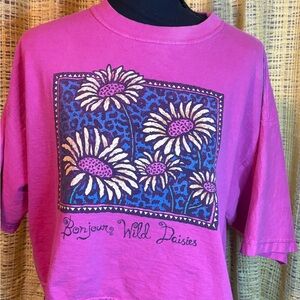 VTG 90's Y2K Bubblegum Pink Cropped Floral Tee Daisies OSFM